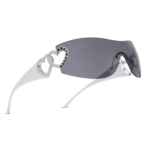 genkigold Y2K Sonnenbrillen für Frauen und Männer: Trendige Übergroße Rahmenlose Sonnenbrillen mit Herz, Schutzschild Wrap Around, Modisches Futuristisches Geschenk, Dampfgrau genkigold Y2K Sonnenbrillen für Frauen und Männer: Trendige Übergroße Rahmenlose Sonnenbrillen mit Herz, Schutzschild Wrap Around, Modisches Futuristisches Geschenk, Dampfgrau von genkigold