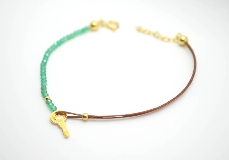 Schlüsselarmband | Grüner Onyx Edelstein Zartes Armband von georgiaroidou