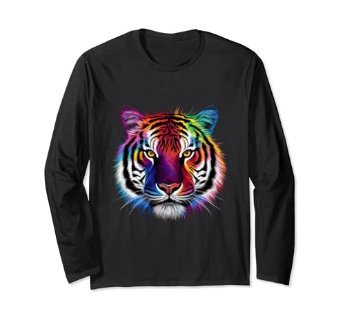 Tigergesicht, wildes Tier, bunter Tiger für Damen, Herren, Kinder Langarmshirt Tigergesicht, wildes Tier, bunter Tiger für Damen, Herren, Kinder Langarmshirt von ger Face Wild Animal Colorful Tiger
