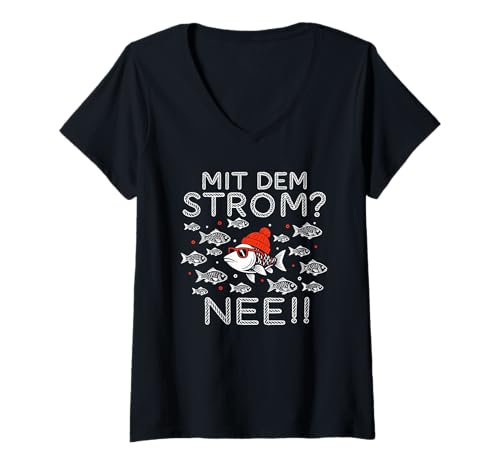 Damen mit dem Strom nee T-Shirt mit V-Ausschnitt Damen mit dem Strom nee T-Shirt mit V-Ausschnitt von germanfunquotehuysclubs hoangdzsayinglustigelovers