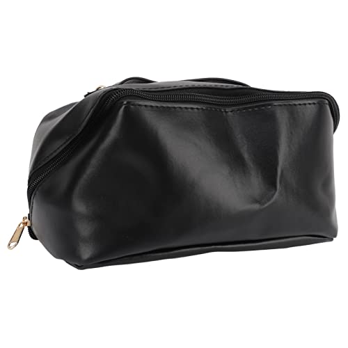 Make-up-Tasche, Outdoor-Kosmetiktasche mit Großem Fassungsvermögen, wasserdichte Reise-Make-up-Tasche aus PU-Leder für Frauen, Tragbare Kosmetik-Reisetasche mit Griff (Black) von gernie