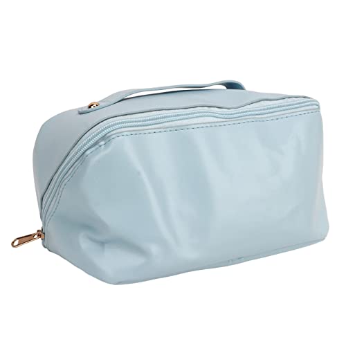 Make-up-Tasche, Outdoor-Kosmetiktasche mit Großem Fassungsvermögen, wasserdichte Reise-Make-up-Tasche aus PU-Leder für Frauen, Tragbare Kosmetik-Reisetasche mit Griff (Blue) von gernie