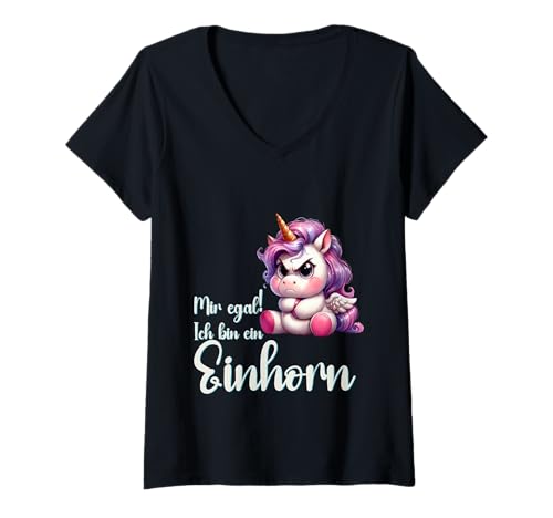 Damen witziges Mir Egal Ich, Bin Ein Einhorn Fabelwesen Unicorn T-Shirt mit V-Ausschnitt Damen witziges Mir Egal Ich, Bin Ein Einhorn Fabelwesen Unicorn T-Shirt mit V-Ausschnitt von geschenk für Kinder Damen und Herren