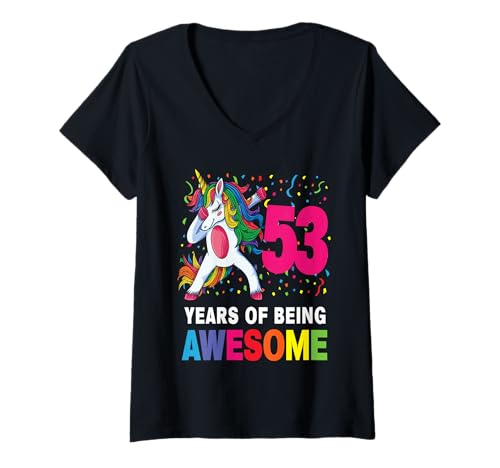 Damen 53 Years of Being Awesome Einhorn 53 Geburtstag T-Shirt mit V-Ausschnitt von geschenke 53. geburtstag shirt