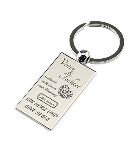 Schlüsselanhänger Rechteck Chrom mit Gravur"Vater & Tochter - vielleicht nicht immer einer Meinung." - Chrom - Geschenk für den Vater zum Vatertag, zum Geburtstag oder als Geschenk zu Weihnachten von geschenke-fabrik.de