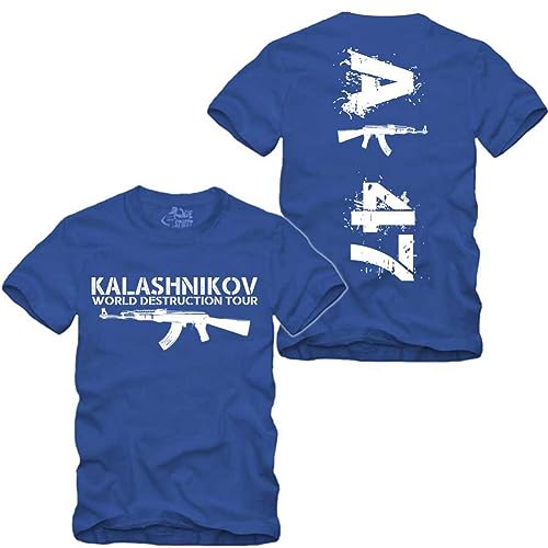 AK 47 - World Destruction Tour T-Shirt S-XXXXL blau Kalashnikov Gun Gamer (as3, Alpha, l, Regular, Regular) von gestofft