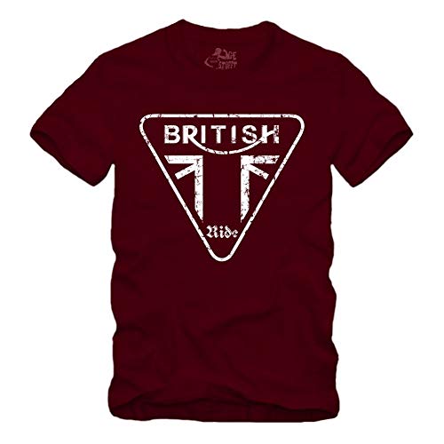 British Ride - T-Shirt Geschenk für Motorradfahrer Biker Union Jack Trible RS (L, Maroon) von gestofft