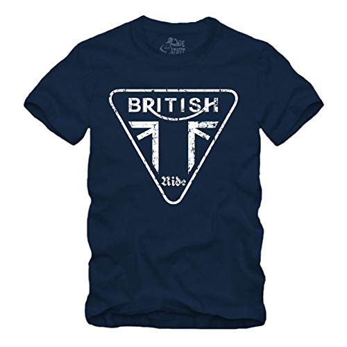 British Ride - T-Shirt Geschenk für Motorradfahrer Biker Union Jack Trible RS (L, Navy) von gestofft