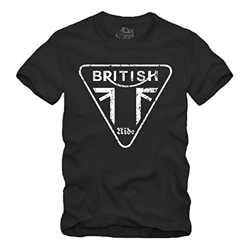 British Ride - T-Shirt Geschenk für Motorradfahrer Biker Union Jack Trible RS (L, Schwarz) von gestofft