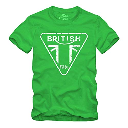 British Ride - T-Shirt Geschenk für Motorradfahrer Biker Union Jack Trible RS (M, Grün) von gestofft