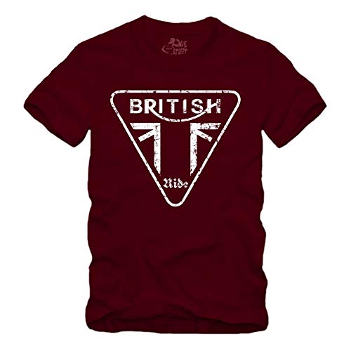 British Ride - T-Shirt Geschenk für Motorradfahrer Biker Union Jack Trible RS (M, Maroon) von gestofft