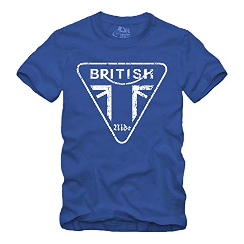 British Ride - T-Shirt Geschenk für Motorradfahrer Biker Union Jack Trible RS (XXL, Blau) von gestofft