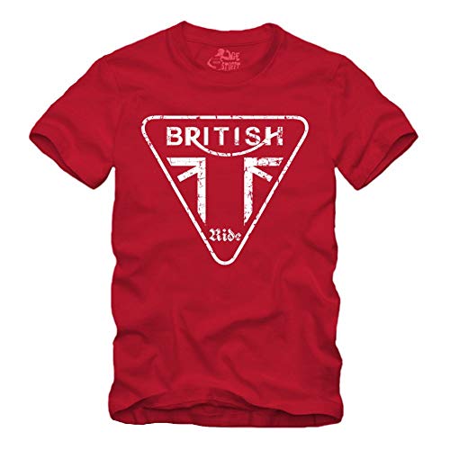 British Ride - T-Shirt Geschenk für Motorradfahrer Biker Union Jack Trible RS (XXL, Rot) von gestofft