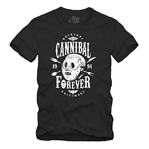 Cannibal Forever T-Shirt Hannibal Halloween Psychopathen Lecter (L, Schwarz) von gestofft