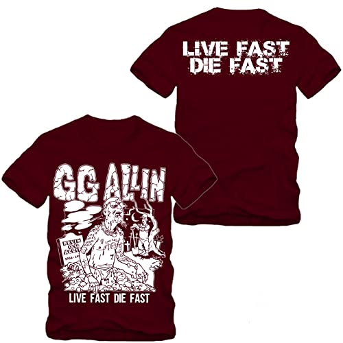 GG Allin - Live Fast Die Fast T-Shirt Maroon Band Murder Junkies Antiseen Hardcore Punk Rock Outlaw (as3, Alpha, x_l, Regular, Regular) von gestofft