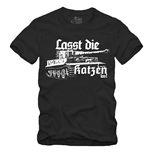 Lasst die Katzen los T-Shirt S-XXXXL Tiger Panzer Stahl Panzerkampfwagen VI Tank (XL, Schwarz) von gestofft