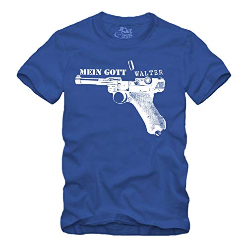 Mein Gott Walter - T-Shirt Schützenverein Pistole P08 Luger Waffe Parabellum Militär Walther PPK (XL, Blau) von gestofft