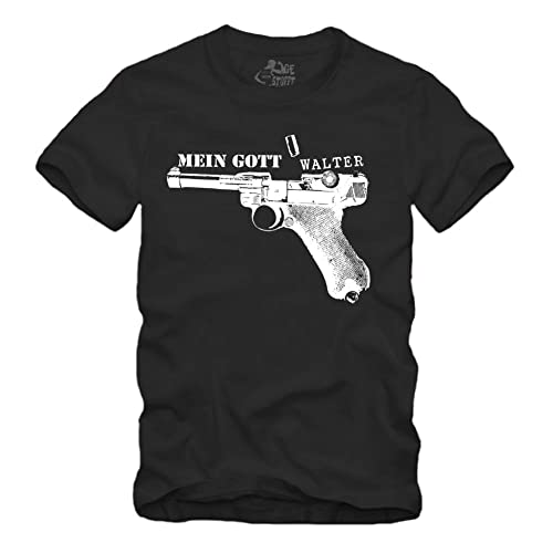 Mein Gott Walter - T-Shirt Schützenverein Pistole P08 Luger Waffe Parabellum Militär Walther PPK (XL, Schwarz) von gestofft