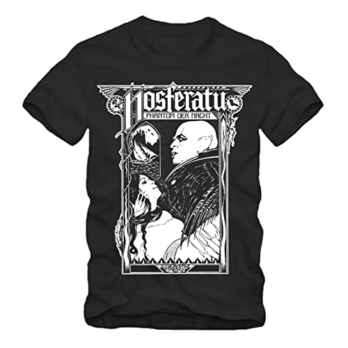 Nosferatu - T-Shirt, Phantom der Nacht,Klaus Vampire Kult Retro Dracula (XL, Schwarz) von gestofft