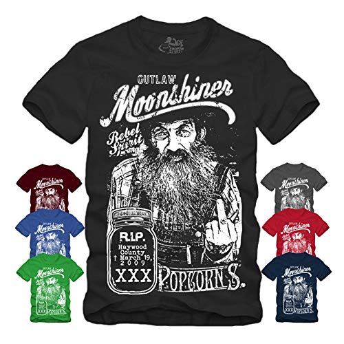 Outlaw Moonshiner - T-Shirt Rockabilly Redneck Hillbilly Whisky Schnaps Brennen (L, Schwarz) von gestofft