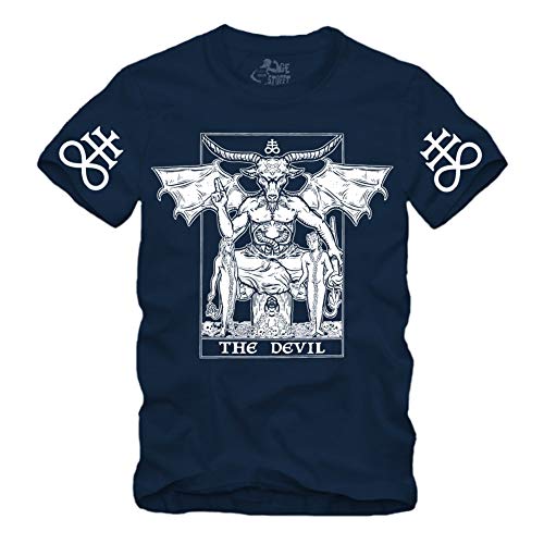 The Devil - T-Shirt S - XXXXL Okkult Baphomet Leviathan Teufel Satan Black Metal 666 Tarot Card (XXXXL, Navy) von gestofft