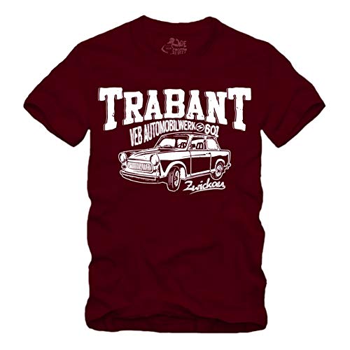 Trabant Zwickau - T-Shirt VEB 2 Takt Racing Trabant 601 DDR IFA Trabbi Ossi (L, Maroon) von gestofft