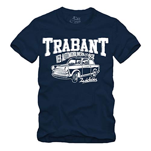 Trabant Zwickau - T-Shirt VEB 2 Takt Racing Trabant 601 DDR IFA Trabbi Ossi (XXXL, Navy) von gestofft