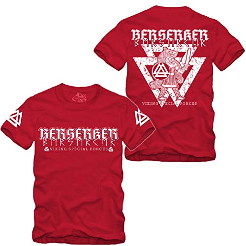 Viking - Berserker Special Forces - T-Shirt S-XXXXL Wikinger Ragnar Odin Wotan Vikings Valhalla Walhalla (Rot, XL) von gestofft