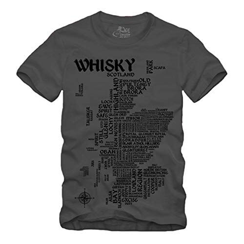 Whisky Map - Schwarz T-Shirt Scotch Islay Whiskey Single Malt Landkarte (M, Grau) von gestofft