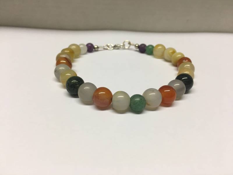 Armband, Edelsteinmix, Herrenarmband, Perlen 6, 5 Und 4 Mm, Länge Variabel Verschluss Karabiner Aus Silber von gesuchtgefunden