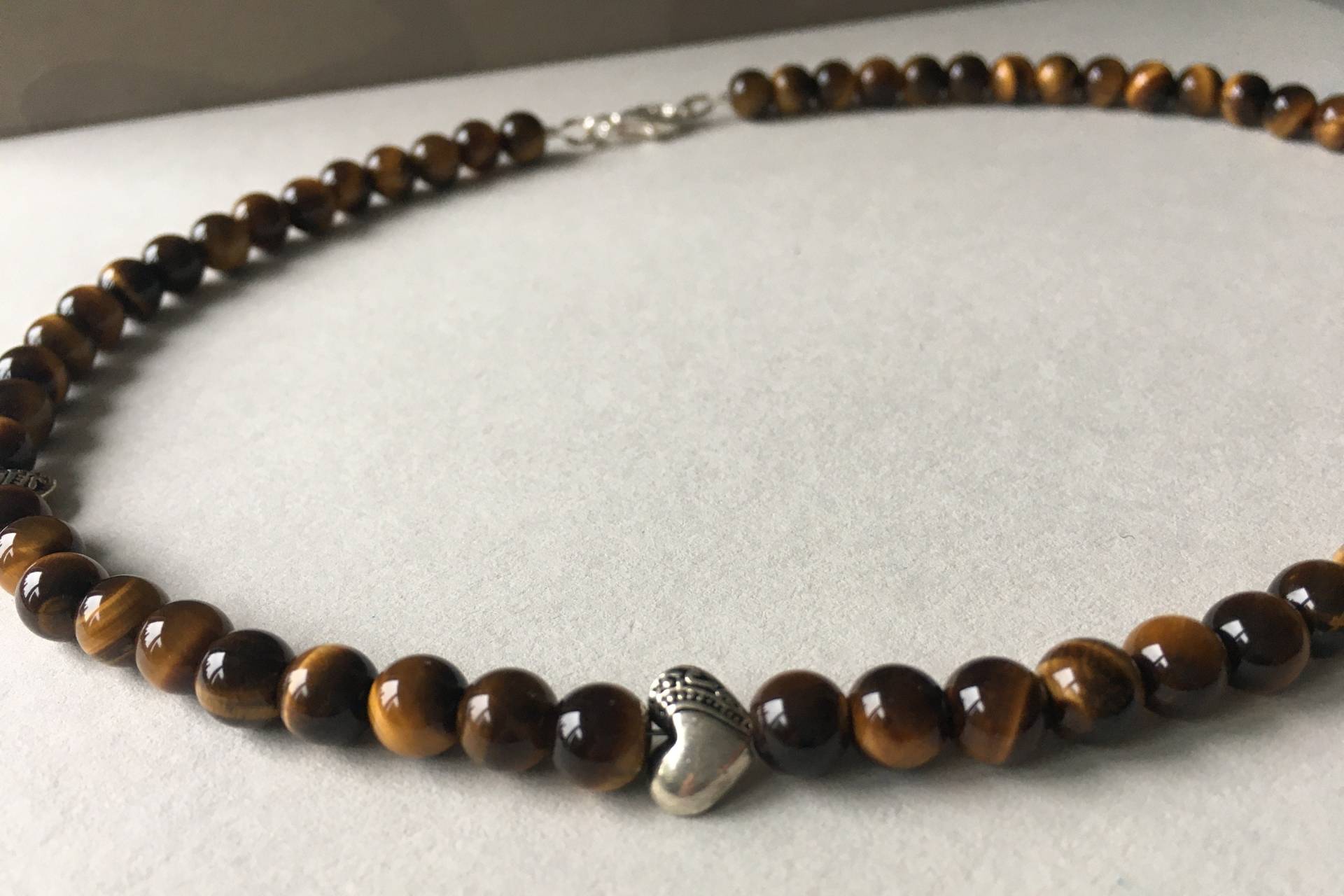 Kette Aus Tigerauge, Perlen 7 Mm, Länge 42 cm, Verschluss Karabiner Versilbert von gesuchtgefunden