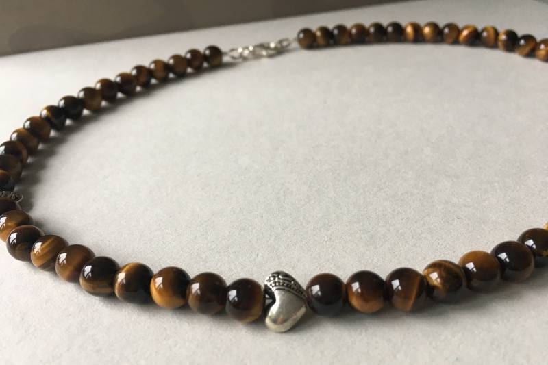 Kette Aus Tigerauge, Perlen 7 Mm, Länge 42 cm, Verschluss Karabiner Versilbert von gesuchtgefunden