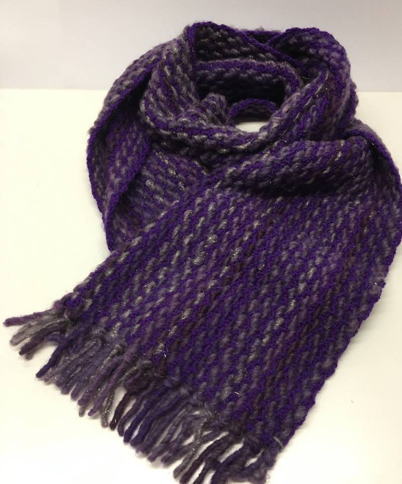 Schal, Handgewebt, Wolle, Länge 180 cm, Breite 26 Lila Und Grau, Unikat von gesuchtgefunden