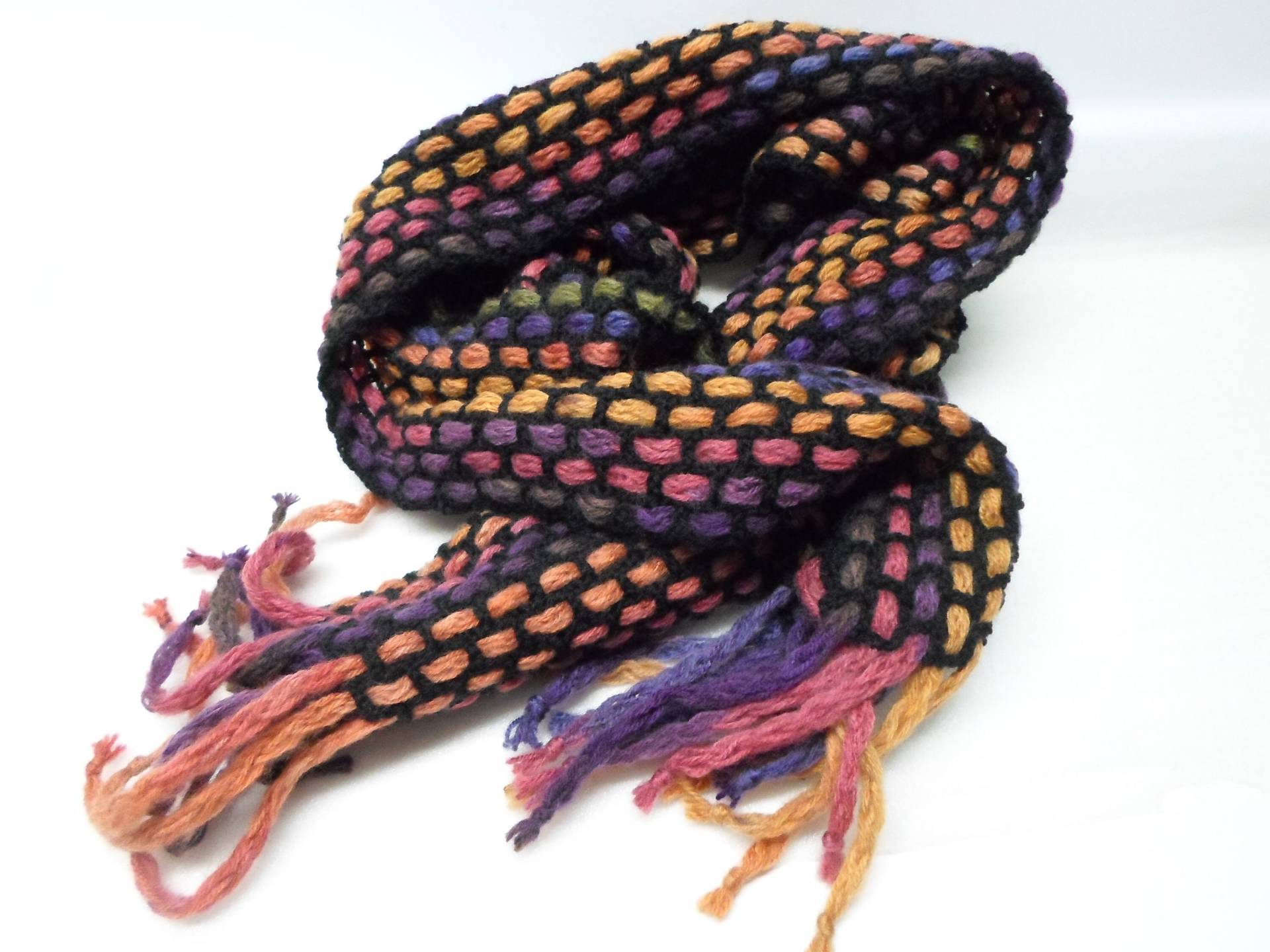 Schal Handgewebt, Wolle, Mohair, Länge 200 cm, Breite 20 Schwarz, Blau, Rot, Orange, Grün, Pink, Unikat von gesuchtgefunden