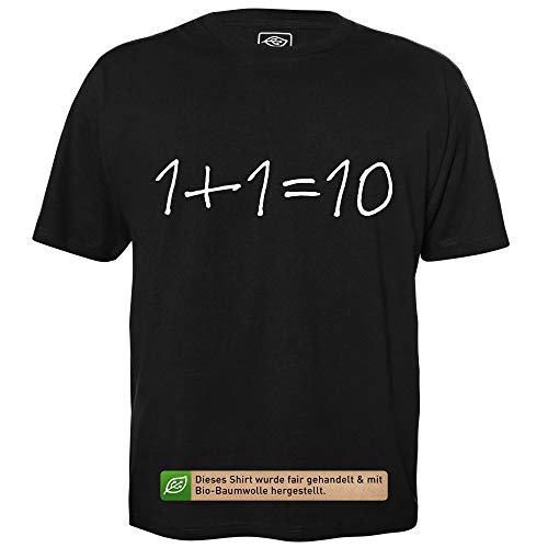 1+1=10 - Herren T-Shirt für Geeks mit Spruch Motiv aus Bio-Baumwolle Kurzarm Rundhals Ausschnitt, Größe XXL von getDigital