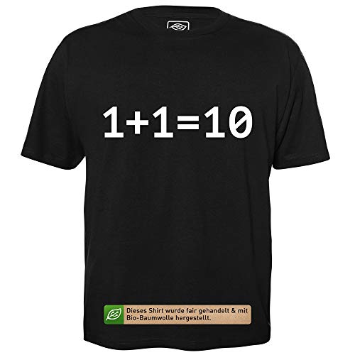 1 + 1 = 10 - Herren T-Shirt für Geeks mit Spruch Motiv aus Bio-Baumwolle Kurzarm Rundhals Ausschnitt, Größe L von getDigital