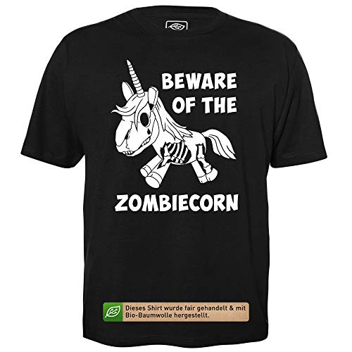 Beware of The Zombiecorn - Herren T-Shirt für Geeks mit Spruch Motiv aus Bio-Baumwolle Kurzarm Rundhals Ausschnitt, Größe XXL von getDigital