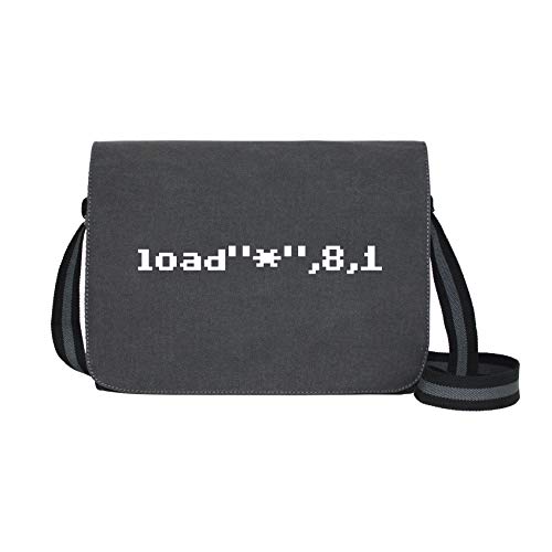C64 Ladebefehl - Umhängetasche Messenger Bag für Geeks und Nerds mit 5 Fächern - 15.6 Zoll, Schwarz Anthrazit von getDigital