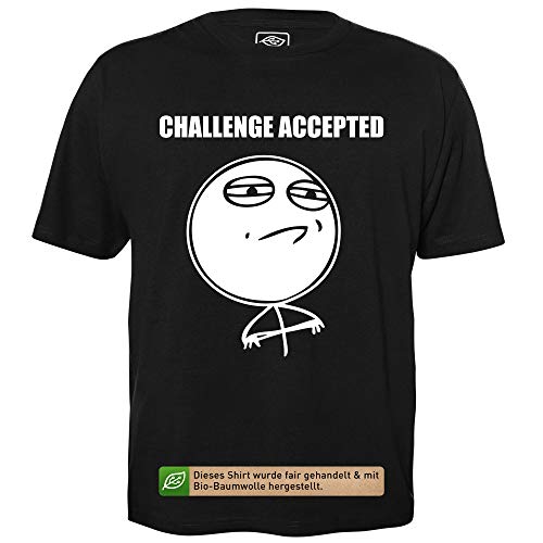 Challenge Accepted - Herren T-Shirt für Geeks mit Spruch Motiv aus Bio-Baumwolle Kurzarm Rundhals Ausschnitt, Größe M von getDigital