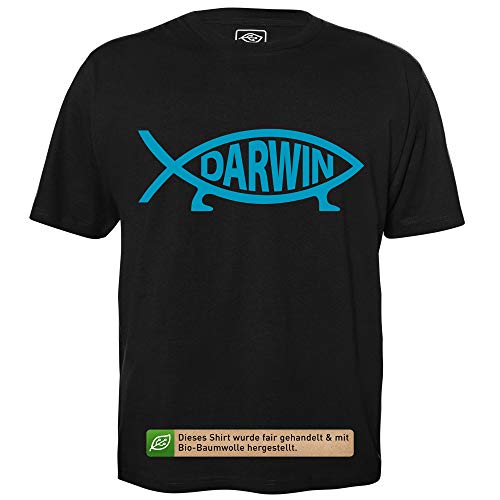 Darwin Fisch - Herren T-Shirt für Geeks mit Spruch Motiv aus Bio-Baumwolle Kurzarm Rundhals Ausschnitt, Größe XL von getDigital