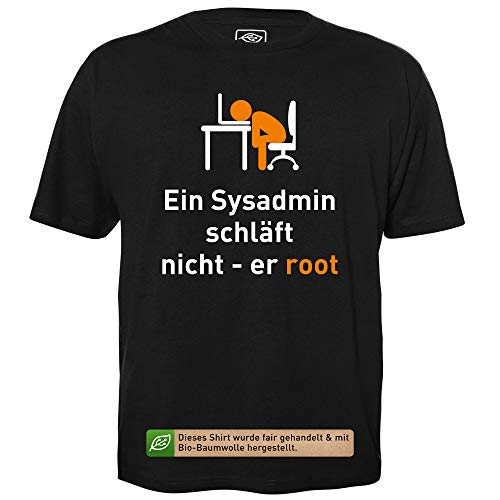 EIN Sysadmin schläft Nicht - Herren T-Shirt für Geeks mit Spruch Motiv aus Bio-Baumwolle Kurzarm Rundhals Ausschnitt, Größe 3XL von getDigital