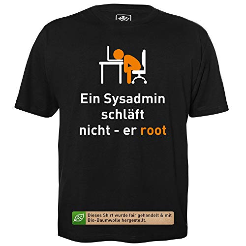 EIN Sysadmin schläft Nicht - Herren T-Shirt für Geeks mit Spruch Motiv aus Bio-Baumwolle Kurzarm Rundhals Ausschnitt, Größe XL von getDigital