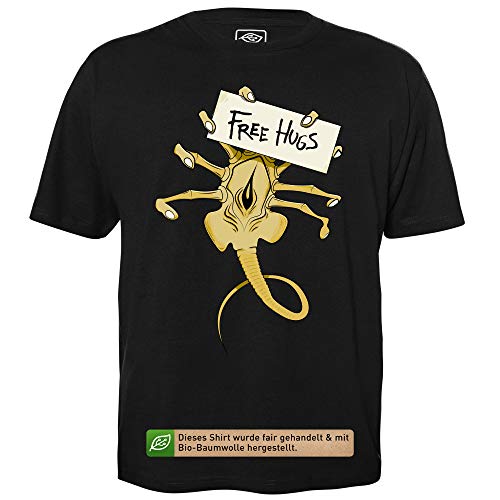 Free Hugs Facehugger - Herren T-Shirt für Geeks mit Spruch Motiv aus Bio-Baumwolle Kurzarm Rundhals Ausschnitt, Größe XL von getDigital