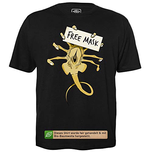 Free Mask Facehugger - Herren T-Shirt für Geeks mit Spruch Motiv aus Bio-Baumwolle Kurzarm Rundhals Ausschnitt, Größe L von getDigital