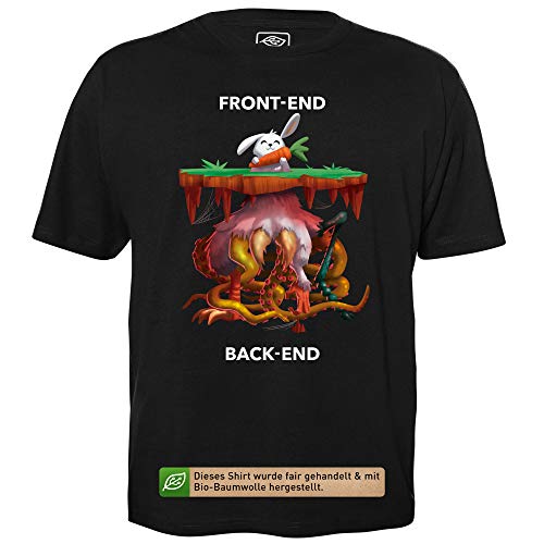 Front-End - Back-End - Herren T-Shirt für Geeks mit Spruch Motiv aus Bio-Baumwolle Kurzarm Rundhals Ausschnitt, Größe 4XL von getDigital