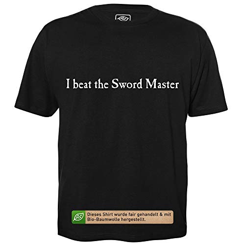 I Beat The Sword Master - Herren T-Shirt für Geeks mit Spruch Motiv aus Bio-Baumwolle Kurzarm Rundhals Ausschnitt, Größe XL von getDigital