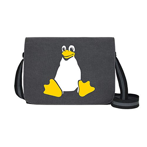 Linux Tux - Umhängetasche Messenger Bag für Geeks und Nerds mit 5 Fächern - 15.6 Zoll, Schwarz Anthrazit von getDigital