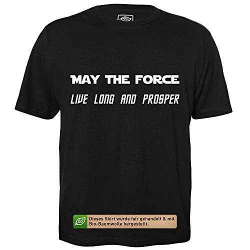 May The Force live Long and Prosper - Herren T-Shirt für Geeks mit Spruch Motiv aus Bio-Baumwolle Kurzarm Rundhals Ausschnitt, Größe S von getDigital