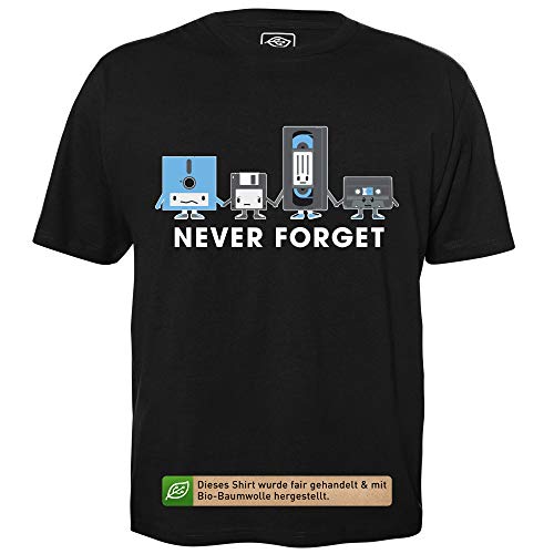 Never Forget - Herren T-Shirt für Geeks mit Spruch Motiv aus Bio-Baumwolle Kurzarm Rundhals Ausschnitt, Größe 4XL von getDigital