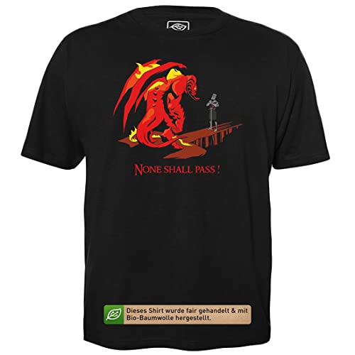 None Shall Pass - Herren T-Shirt für Geeks mit Spruch Motiv aus Bio-Baumwolle Kurzarm Rundhals Ausschnitt, Größe L von getDigital